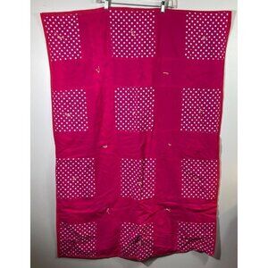 Handmade Handtied Baby Quilt Bright Pink‎ White Polka Dot Squares 33 x 47